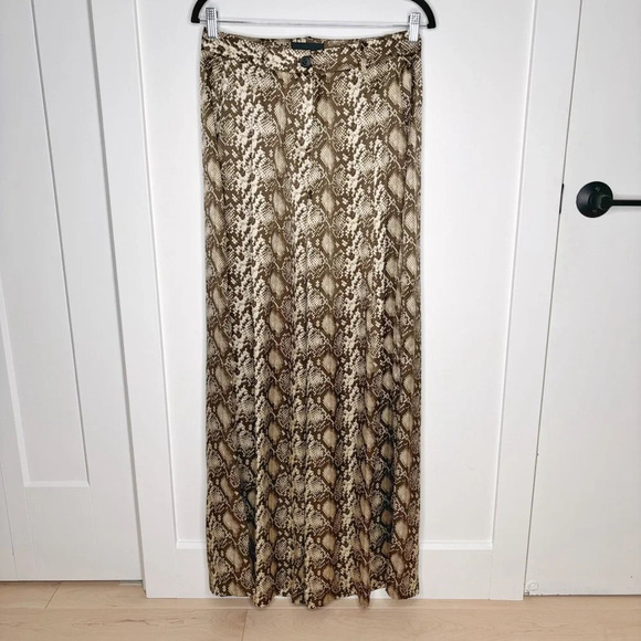 Nili Lotan Adalene Silk Dark Brown Snake Print Wide Leg Pants Size 10 - Picture 3 of 7